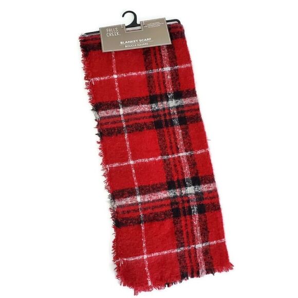 Womens Red Plaid Boucle Blanket Scarf Style & Wear - Picture 1 of 8